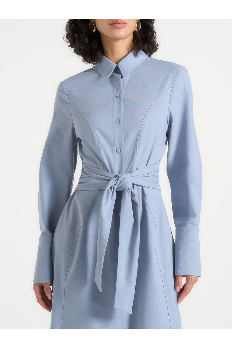 Fern Linen Midi Shirt Dress With Tie Waist, Alternate, color, Blue