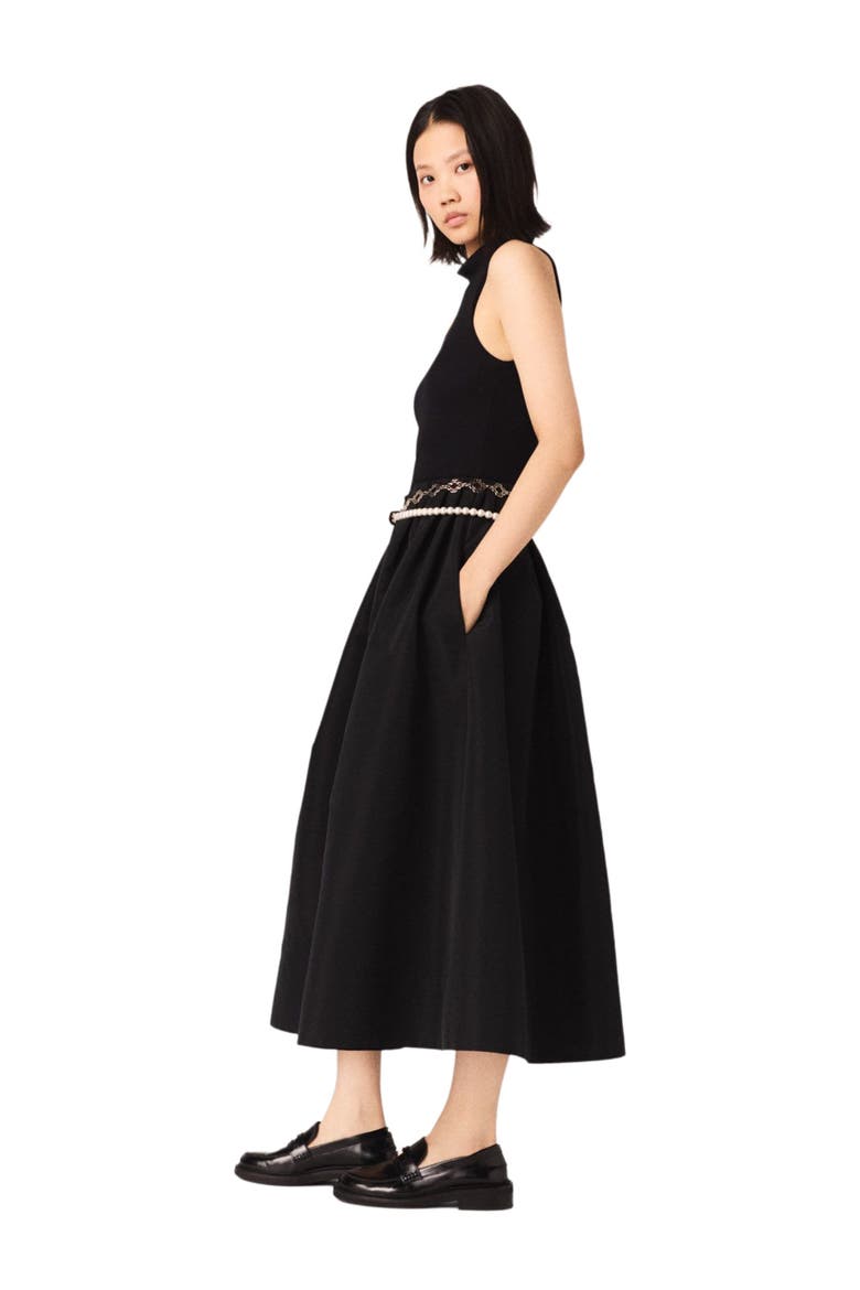 Mixed-material taffeta dress, Alternate, color, Black