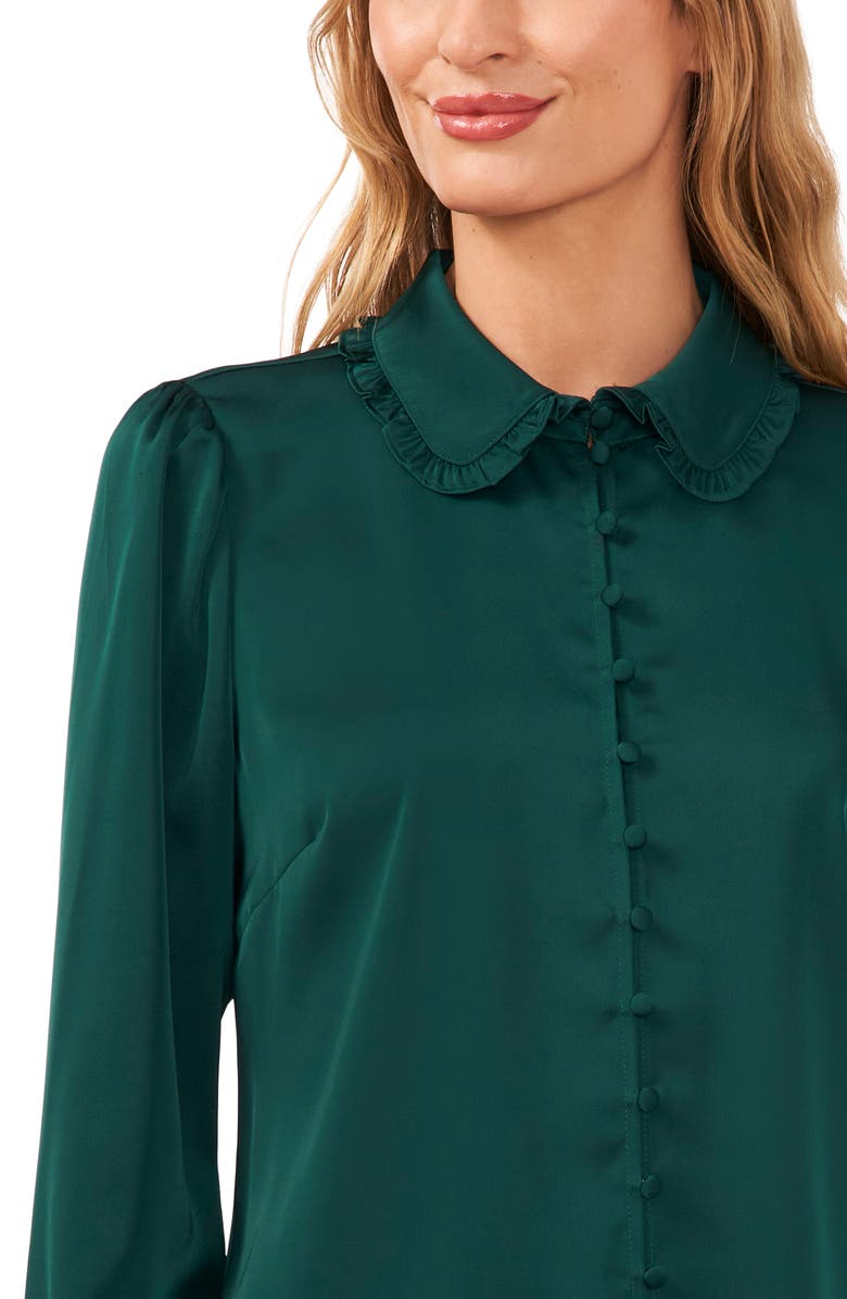 CeCe Ruffle Collar Satin Button-Up Blouse, Alternate, color, 