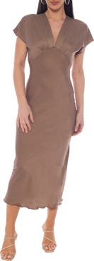 bebe Crepe Satin V-Neck Maxi Dress