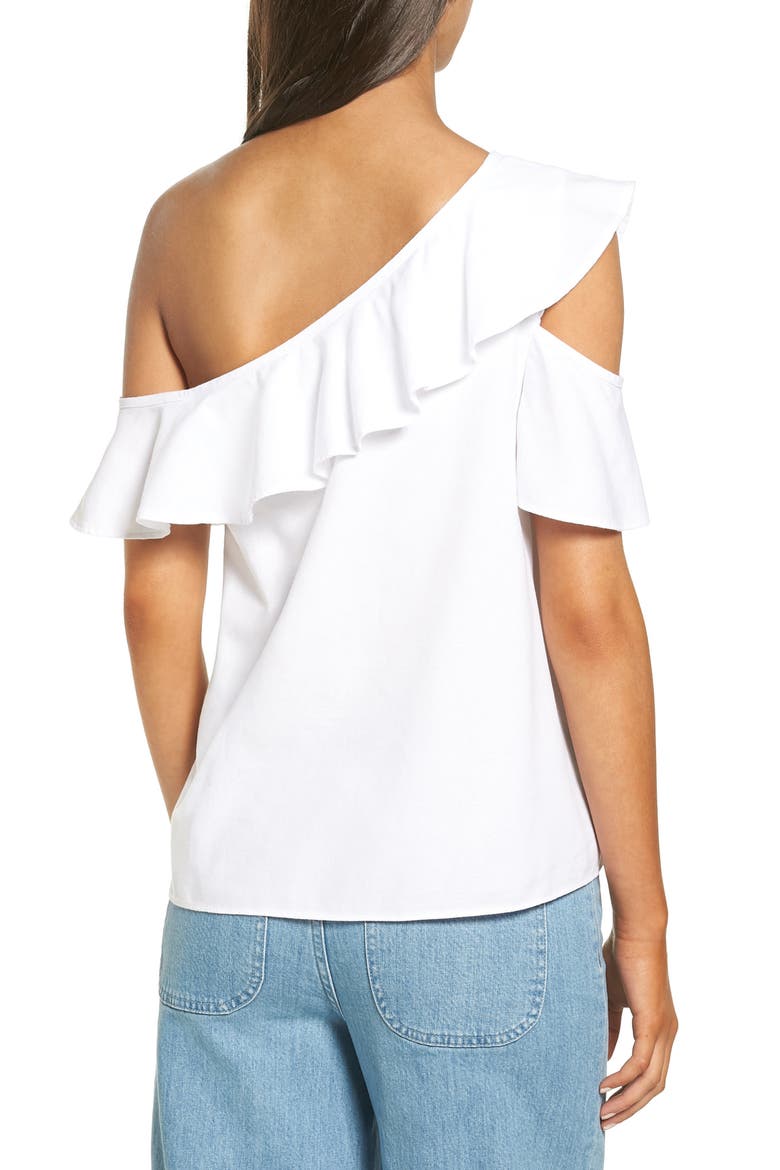 One Shoulder Ruffle Top, Alternate, color, PURE WHITE