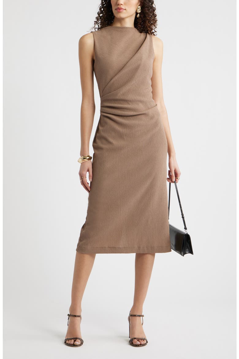 Ruched Midi Dress, Alternate, color, BROWN LENTIL
