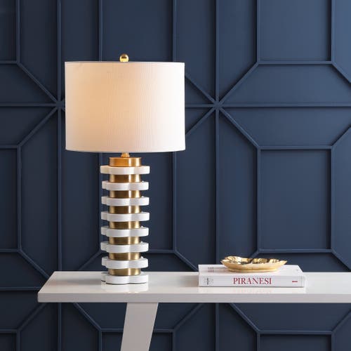 Jonathan Y Wellington 26.5" Quatrefoil Striped Resin Led Table Lamp In Brass Gold