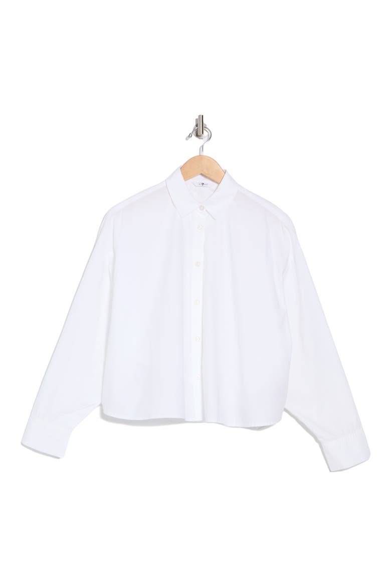 Cropped Cotton Button-Up Shirt, Alternate, color, WHITE
