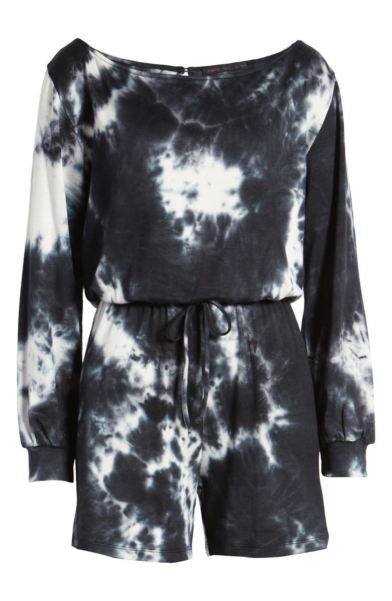 Fraiche by J Tie Dye Long Sleeve Romper, Alternate, color, Black