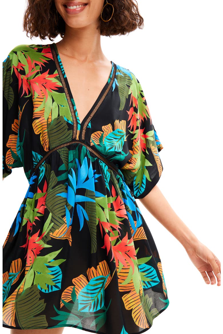 Tropical Tunic Dress, Alternate, color, BLACK