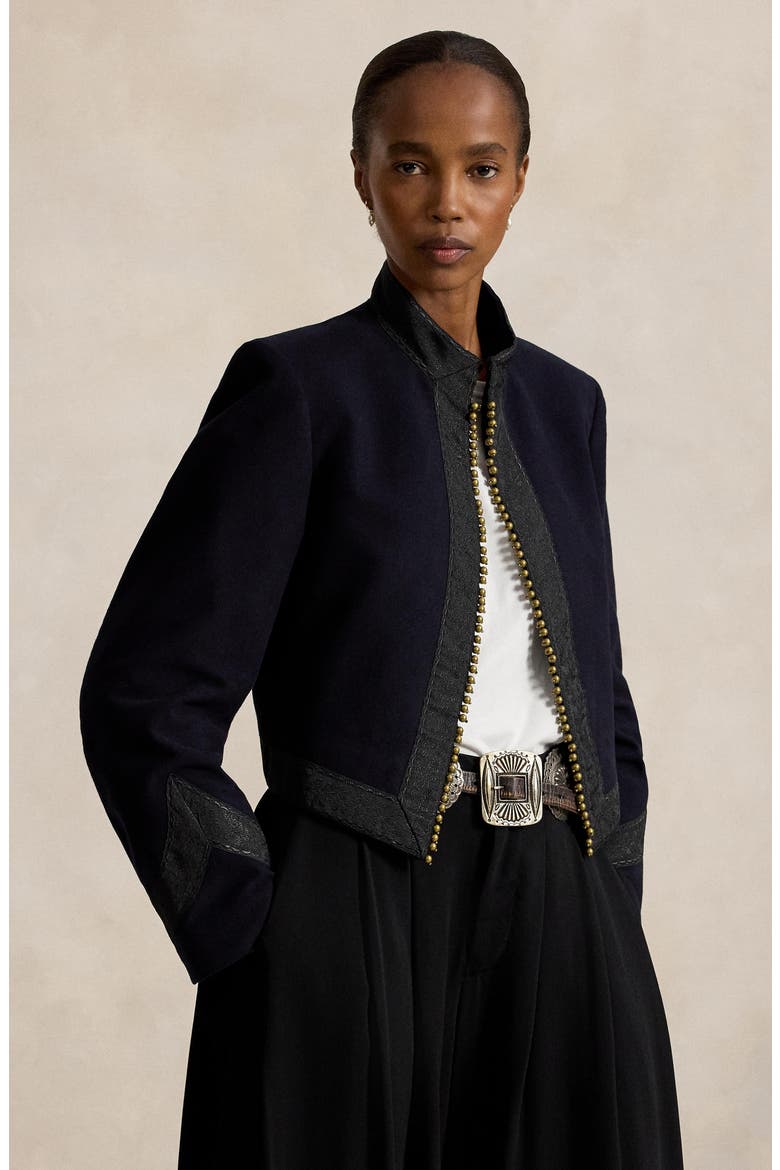 Moleskin Cropped Jacket, Alternate, color, NAVY