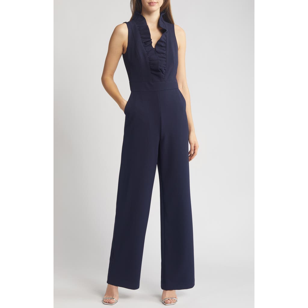Eliza J Ruffle Neck Jumpsuit In Navy