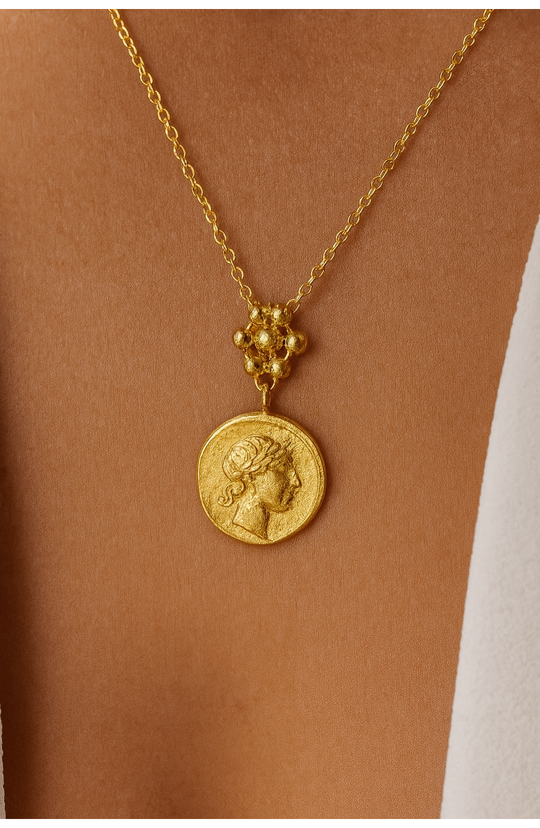 Ottoman Hands Goddess Demeter Coin Pendant Necklace, Alternate, color, Gold