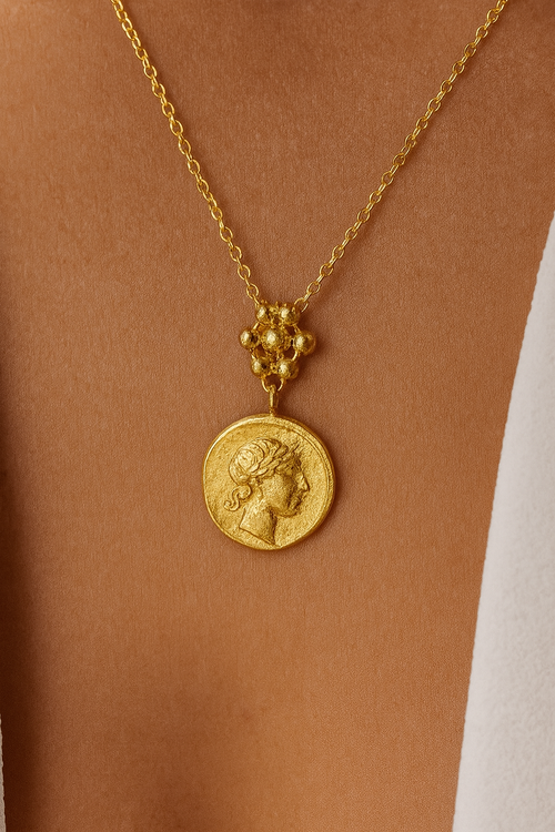 Ottoman Hands Goddess Demeter Coin Pendant Necklace In Gold