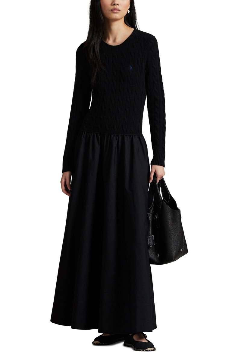 Polo Ralph Lauren Long Sleeve A-Line Dress, Main, color, Polo Black