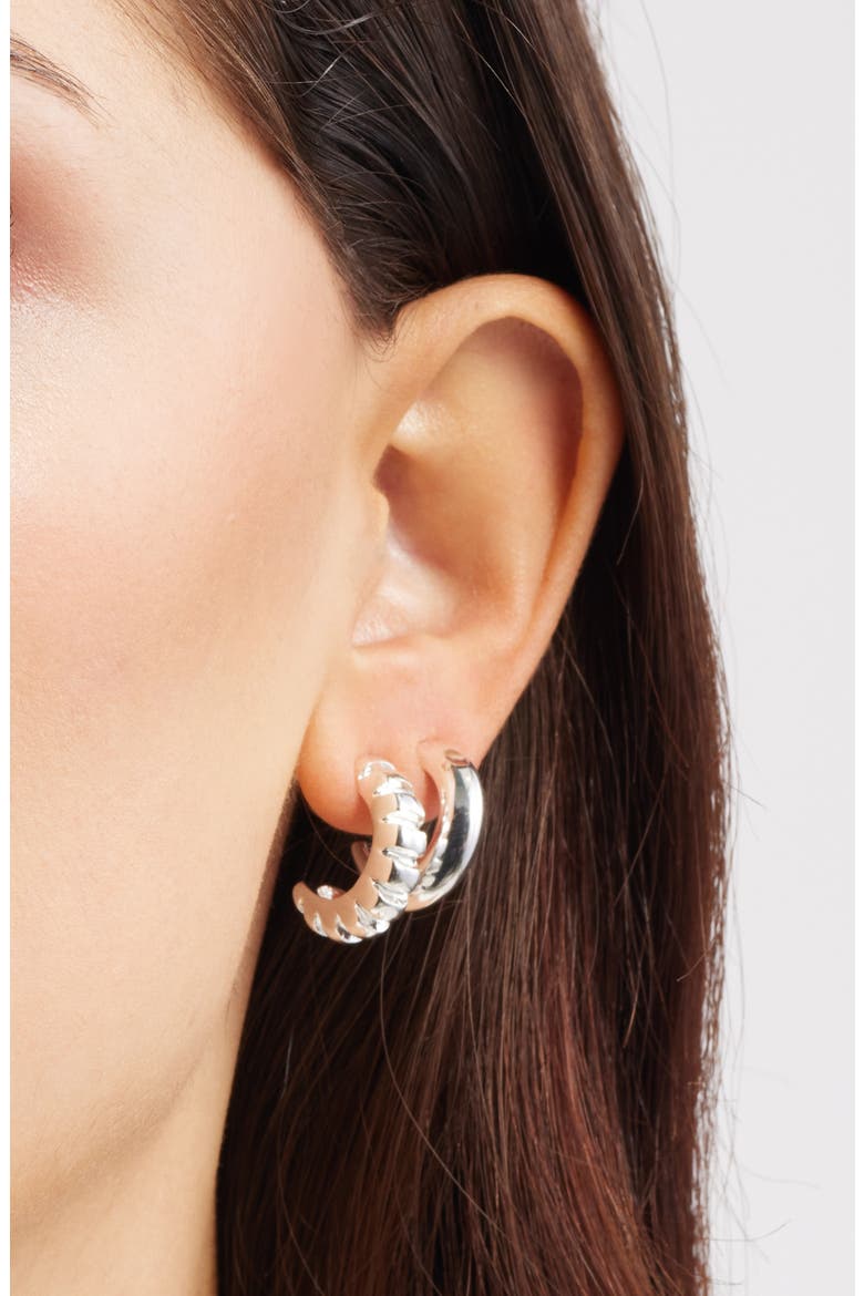 Set of 3 Textured Hoop Earrings, Alternate, color, SILVER