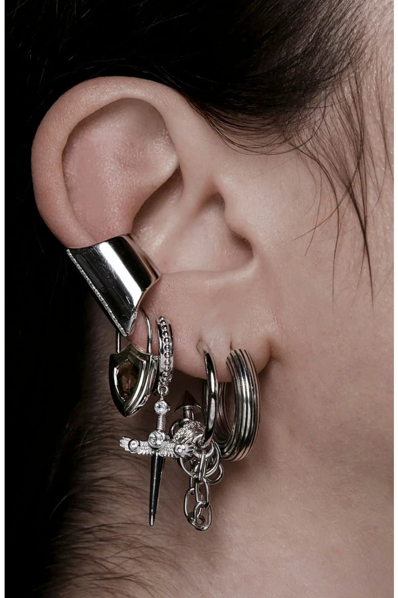 White Sapphire Shield Ear Cuff, Alternate, color, GOLD VERMEIL