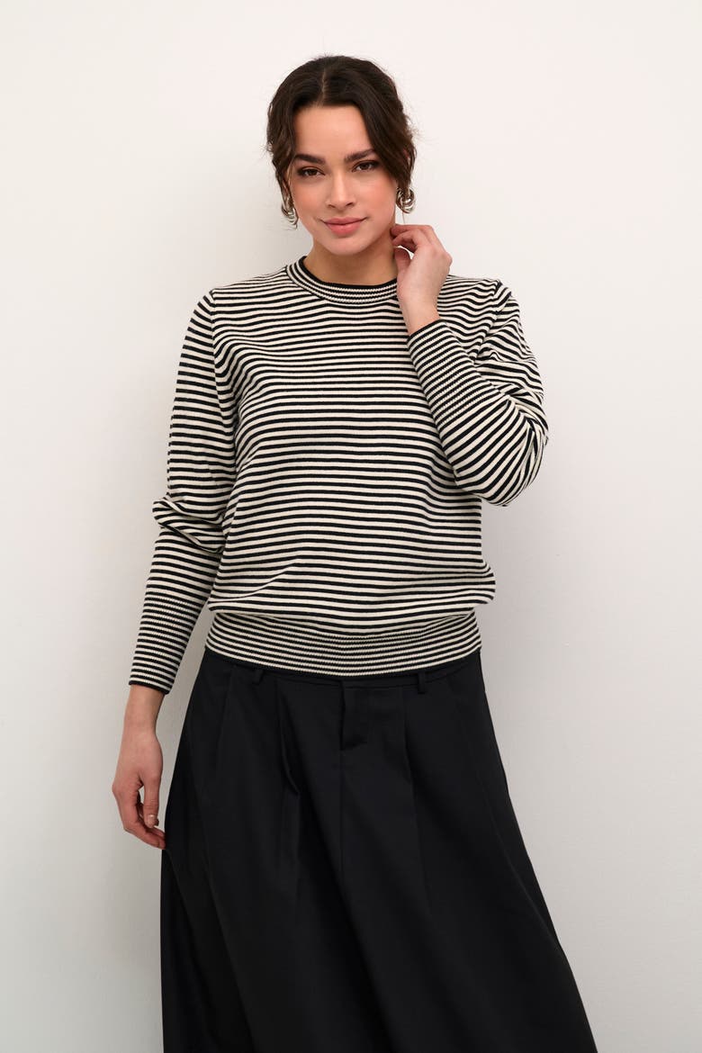 Kanala Round Neck Tight Knit Pullover, Main, color, Chalk / Black