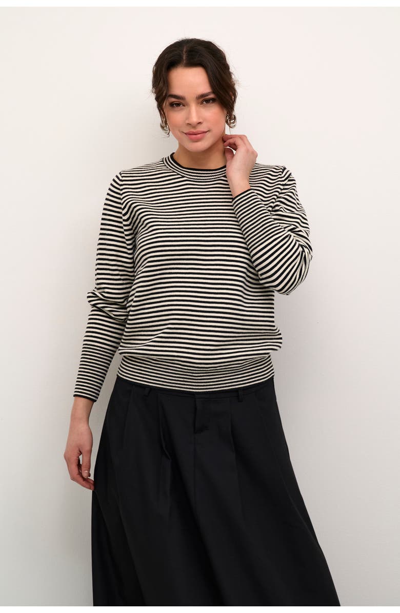 Kaffe Kanala Round Neck Tight Knit Pullover, Main, color, Chalk / Black