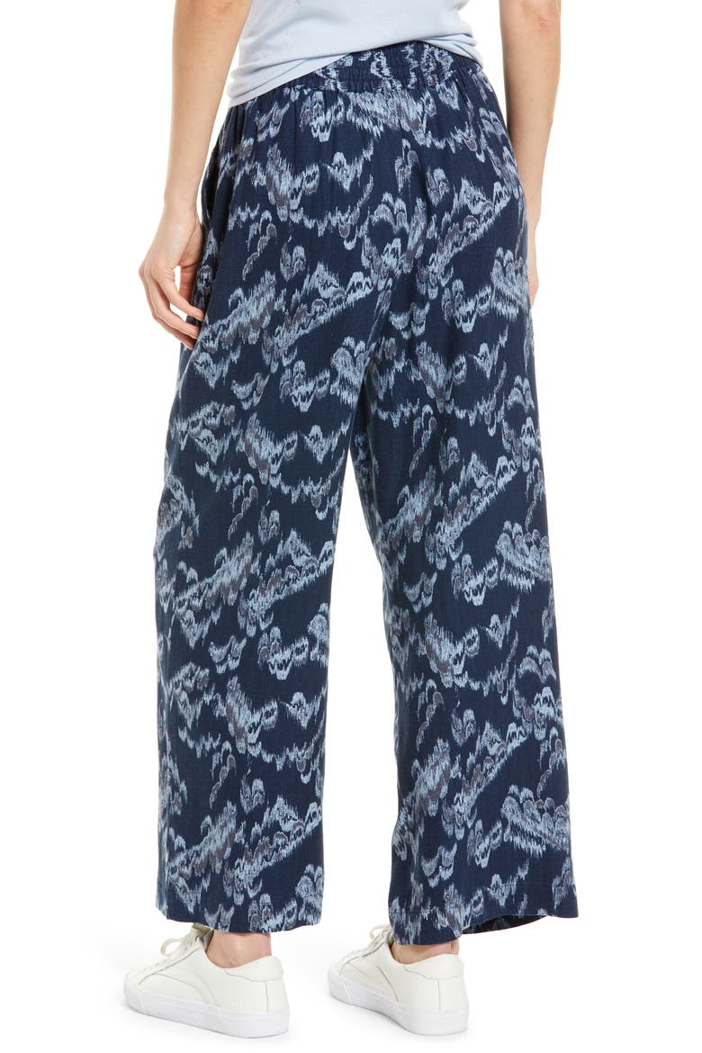 Linen Blend Wide Leg Pants, Alternate, color, NAVY CLOUD CAMOUFLAGE