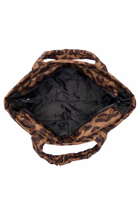 Leopard Print Quilted Nylon Tote