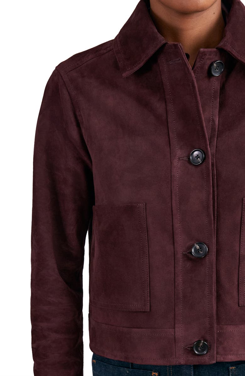 Reiss Sonny Crop Faux Suede Jacket, Alternate, color, Burgundy