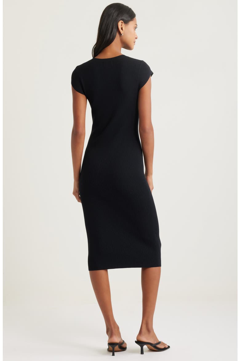 Luxe Rib Cap Sleeve Dress, Alternate, color, BLACK