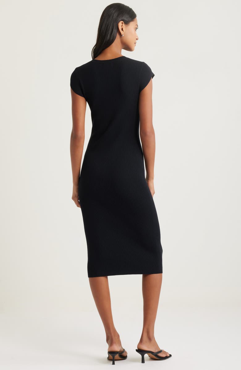 Open Edit Luxe Rib Cap Sleeve Dress, Alternate, color, Black