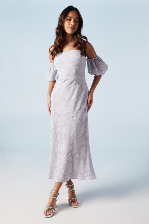 Puff Sleeve Bridesmaids Midi Dress