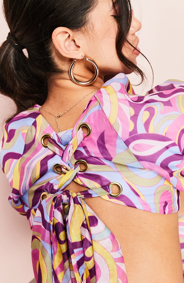 ASOS DESIGN Luxe Abstract Print Cutout Detail Dress, Alternate, color, 