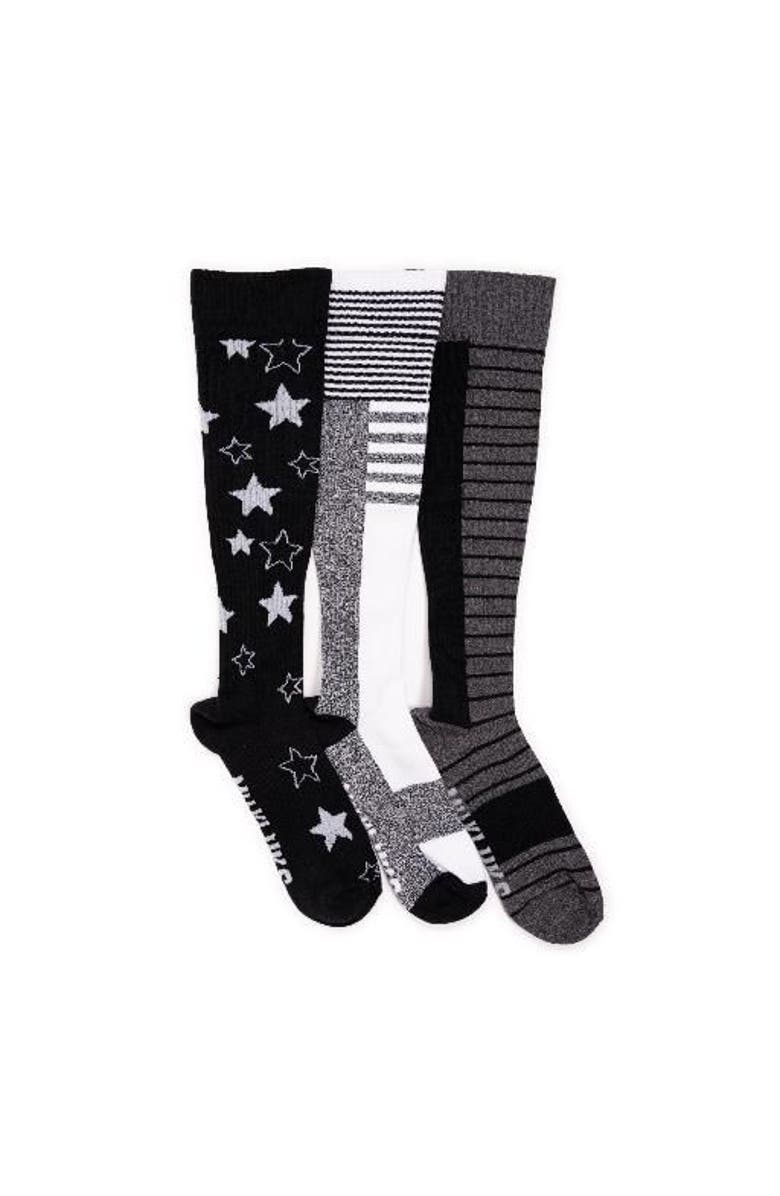 MUK LUKS Cotton Rib Compression Knee-High Socks 3 Pair Pack, Alternate, color, Ebony