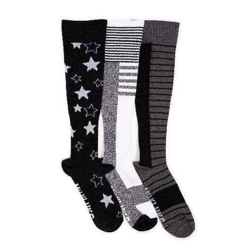 Muk Luks Cotton Rib Compression Knee-high Socks 3 Pair Pack Wide Size In Black