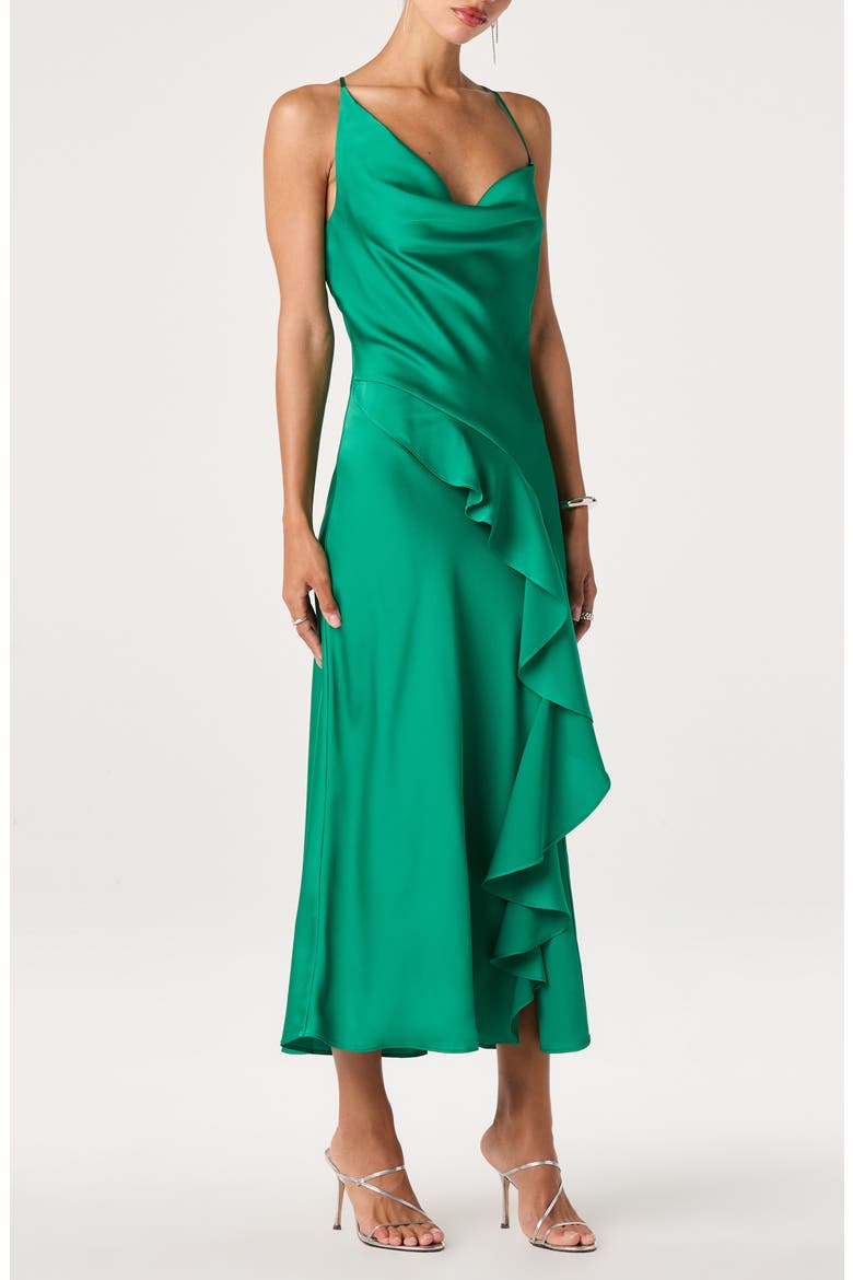 Dymond Satin Midi Dress, Alternate, color, GREEN