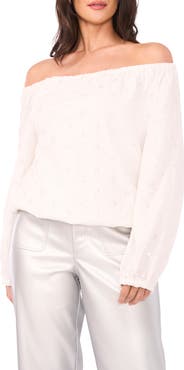 Vince Camuto Sequin Off the Shoulder Long Sleeve Shirt