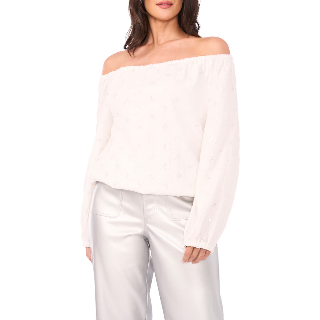 Vince Camuto Sequin Off The Shoulder Long Sleeve Shirt In Neutral