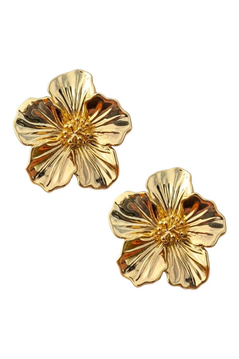 Hibiscus Flower Statement Earrings, Alternate, color, GOLD