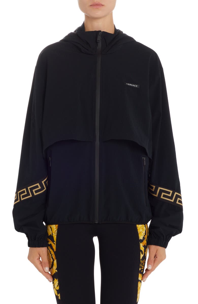 Versace La Greca Trim Windbreaker Jacket, Main, color, 
