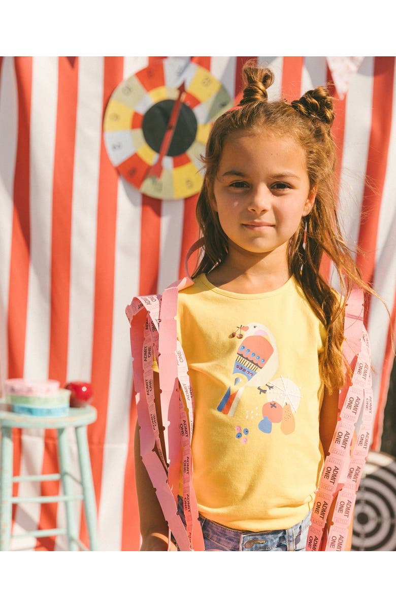 Deux par Deux Little Girl's Organic Cotton Tee Yellow And Birds, Alternate, color, 