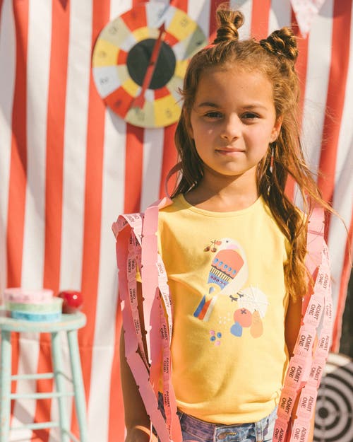 Deux Par Deux Little Girl's Organic Cotton Tee Yellow And Birds In Yellow And Birds