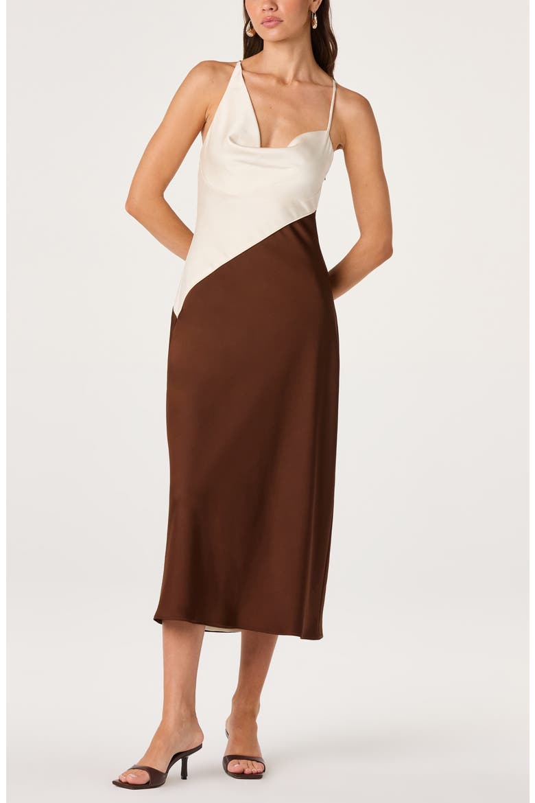 Amiyah Colorblocked Midi Dress, Alternate, color, CREAM BROWN