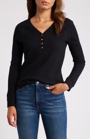 Caslon® Waffle Knit Cotton Blend Henley Top