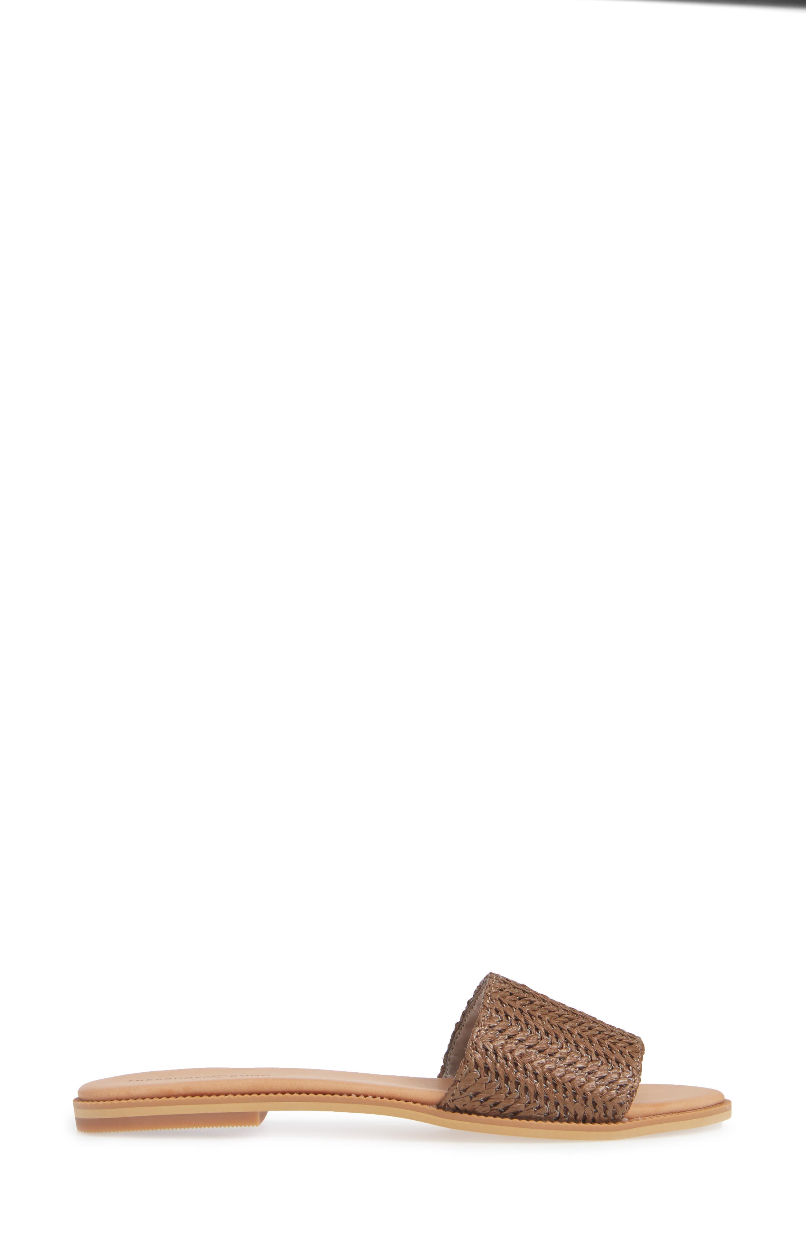 Mere Flat Slide Sandal, Alternate, color, BROWN FAUX RAFFIA