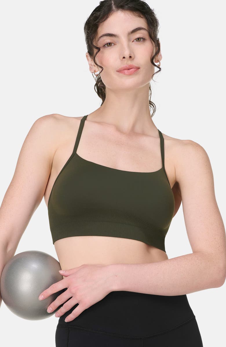 Sweaty Betty Spirit Restored Racerback Sports Bra, Alternate, color, Nori Green