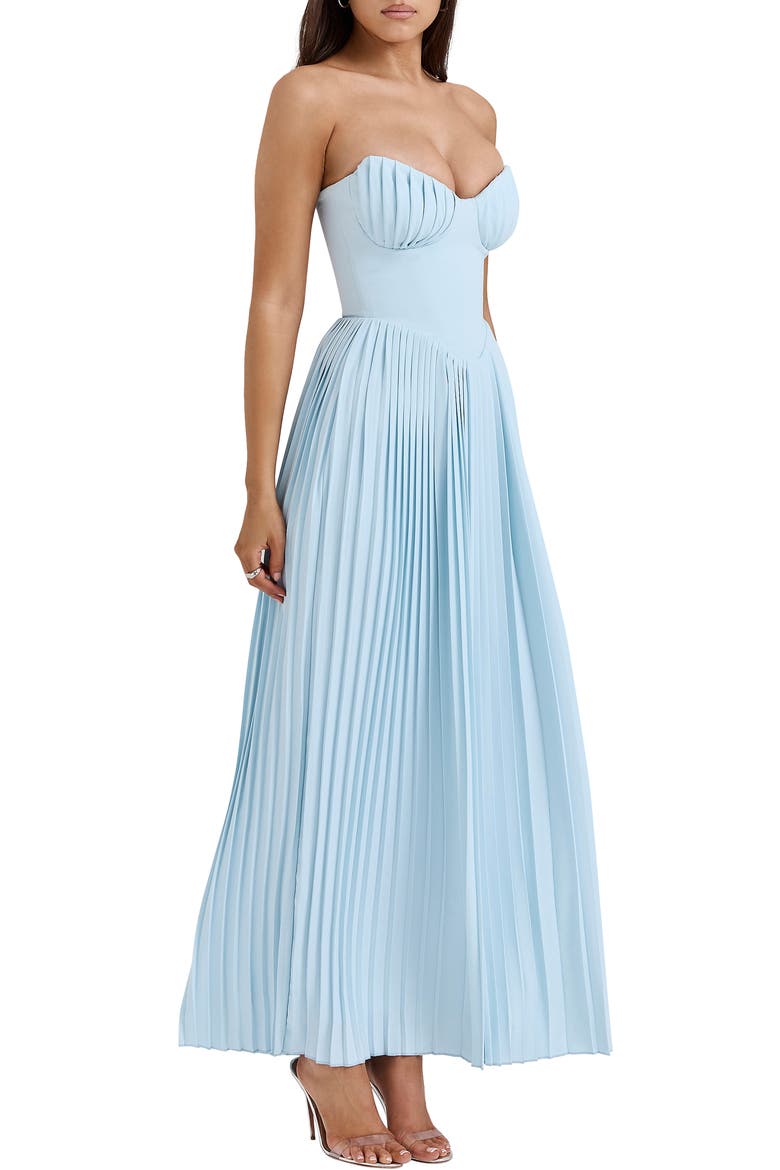Marcella Strapless Pleated Georgette Gown, Alternate, color, STRATOSPHERE