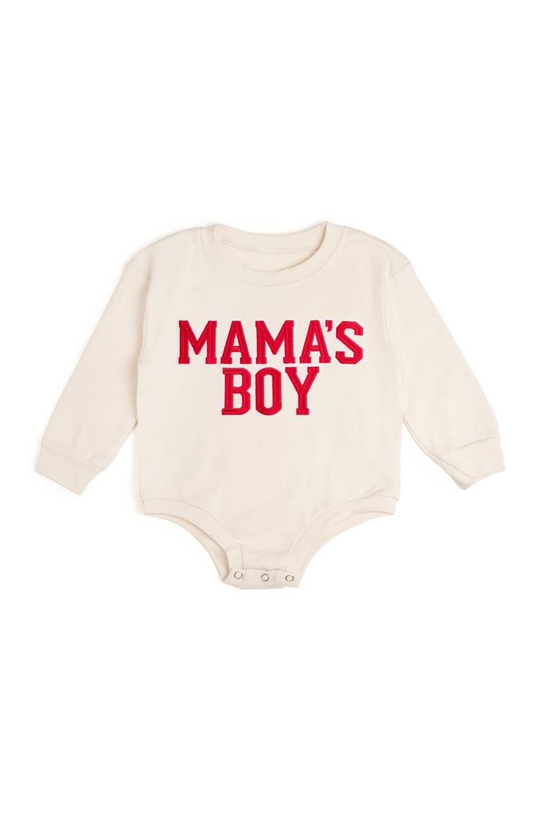 Mama's Boy Varsity Patch Long Sleeve Romper, Main, color, Natural