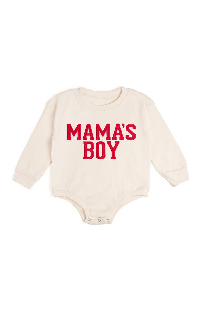 Sweet Wink Mama
s Boy Varsity Patch Valentine
s Day Long Sleeve Romper, Main, color, Natural