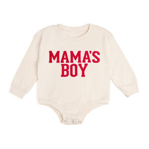 Mama
s Boy Varsity Patch Valentine
s Day Long Sleeve Romper (Baby)