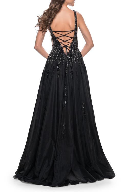 La Femme A-line Rhinestone And Beaded Embellished Prom Dress