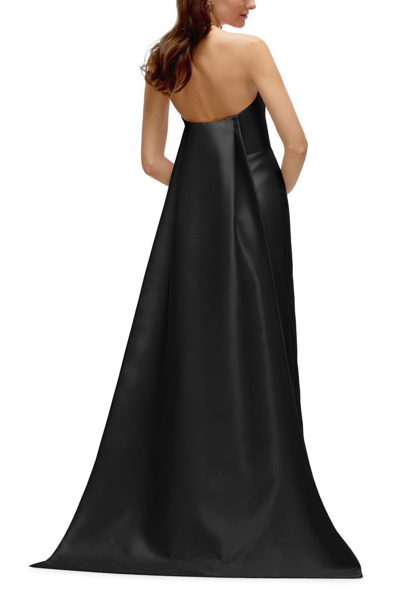 Strapless Satin Twill Column Gown with Removable Train, Alternate, color, BLACK