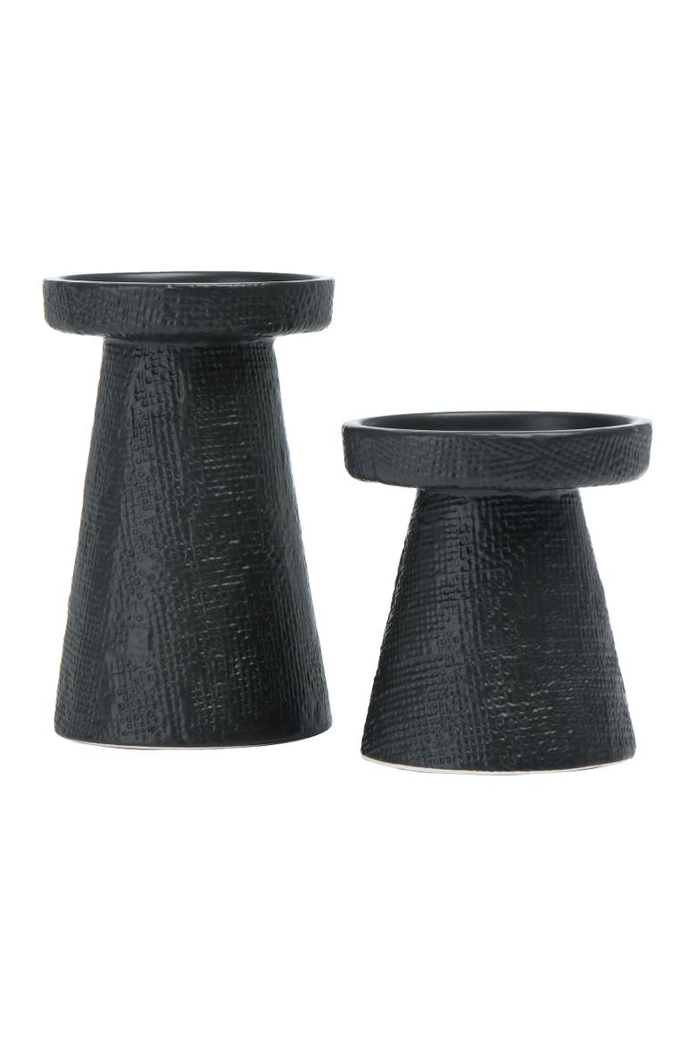 Stoneware Pillar & Taper Candle Holders, Set of 2, Main, color, Black