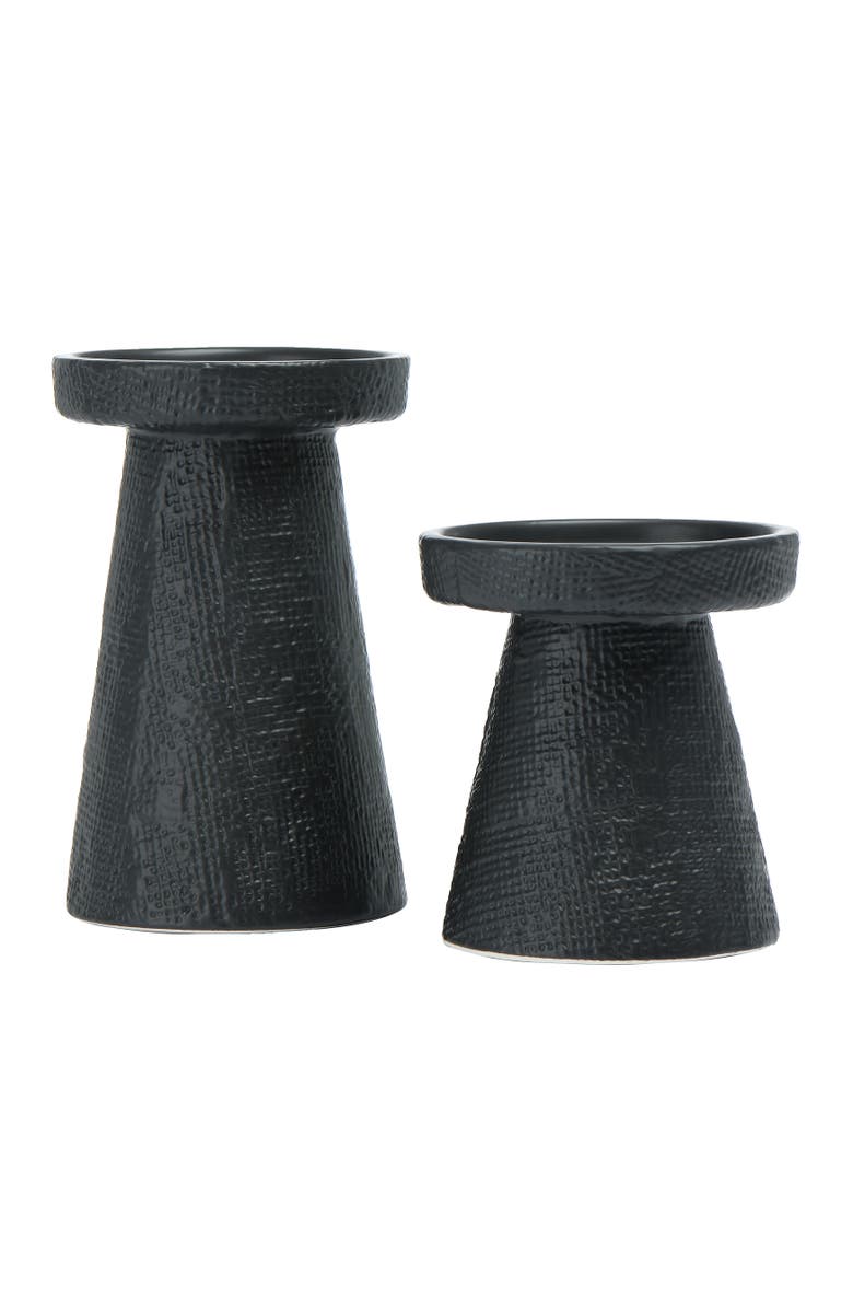 Storied Home Stoneware Pillar & Taper Candle Holders, Set of 2, Main, color, Black