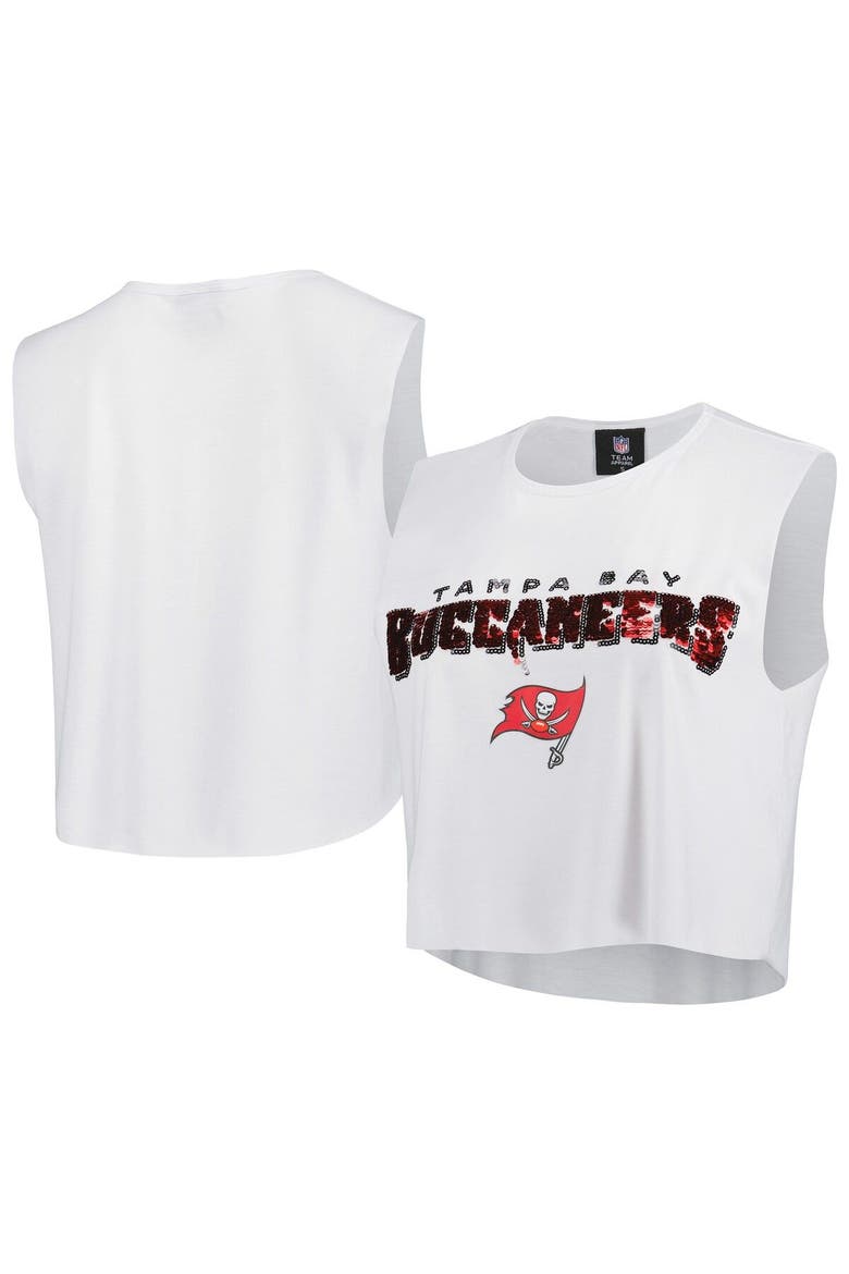 Women's Cuce White Tampa Bay Buccaneers Sequin Tri-Blend Cropped Tank Top, Main, color, White