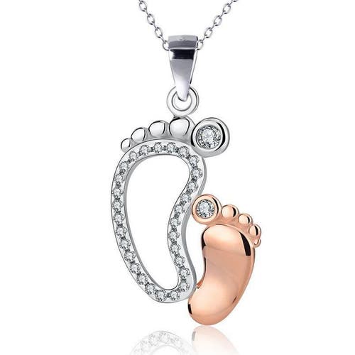 Hollywood Sensation Baby Feet Necklace  With Cubic Zirconia In Silver