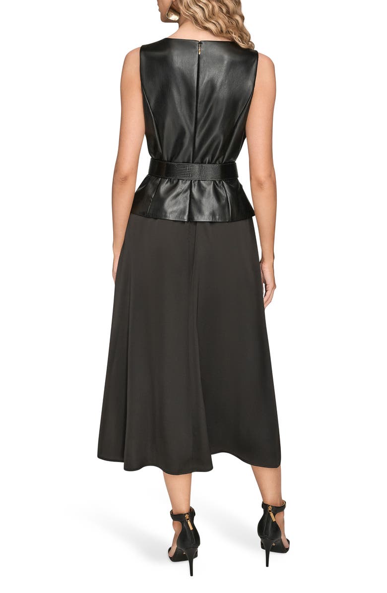 Donna Karan New York Faux Leather Sleeveless Belted Mixed Media Dress, Alternate, color, Black
